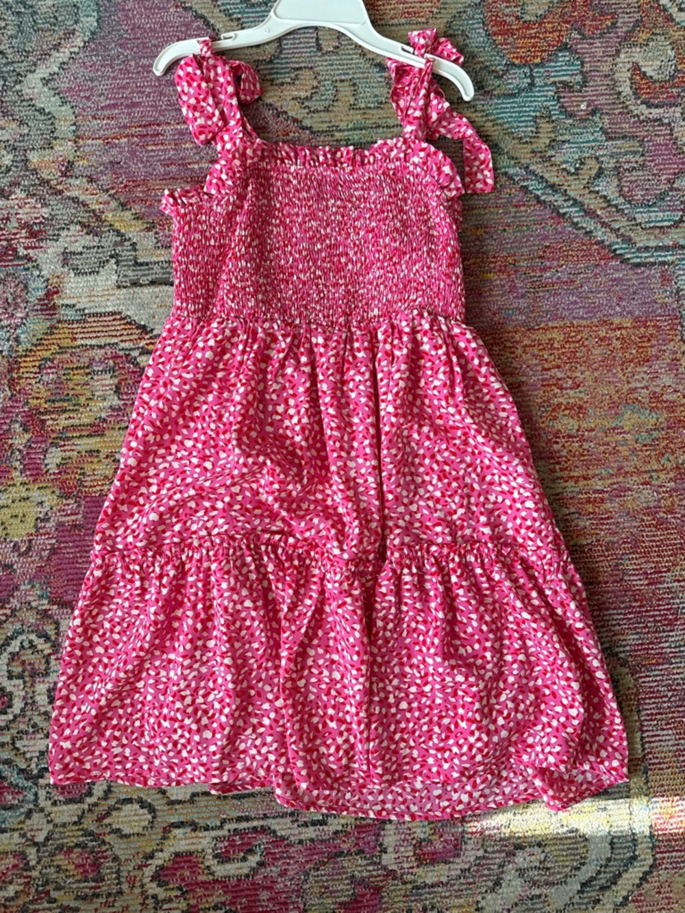 Girls' Pink Smocked Sundress with Tie Straps